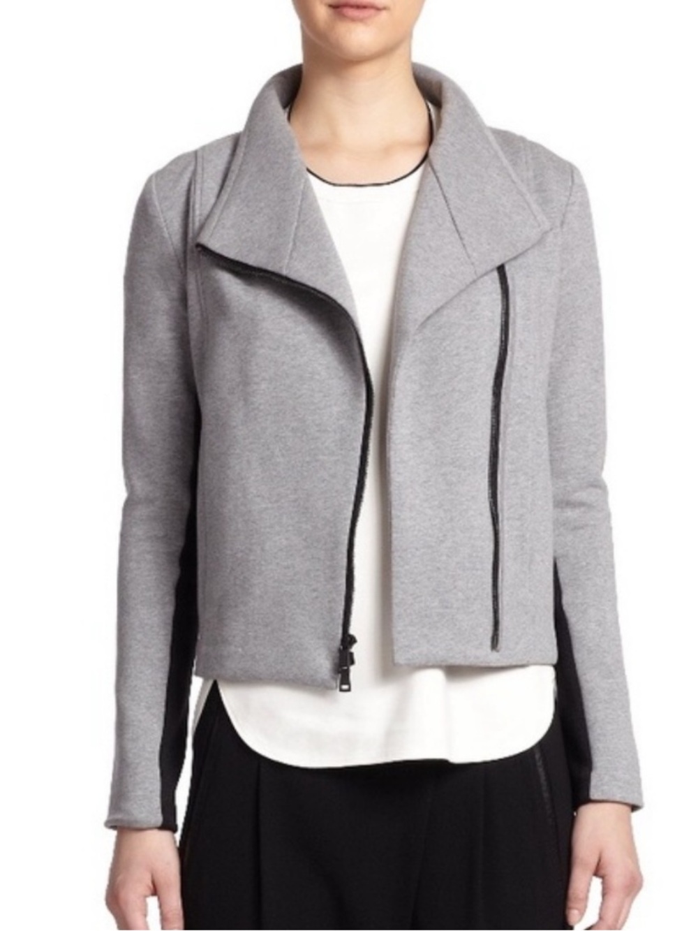 Vince Knit Moto Jacket Size Medium Gray Black Asymmetric Zipper Scuba Neutral